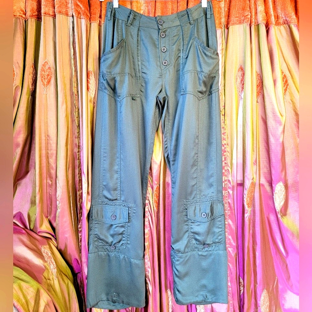 NWT Free People Wind Up Utility Wide Leg Adjustable Cargo Pants Green sz 10